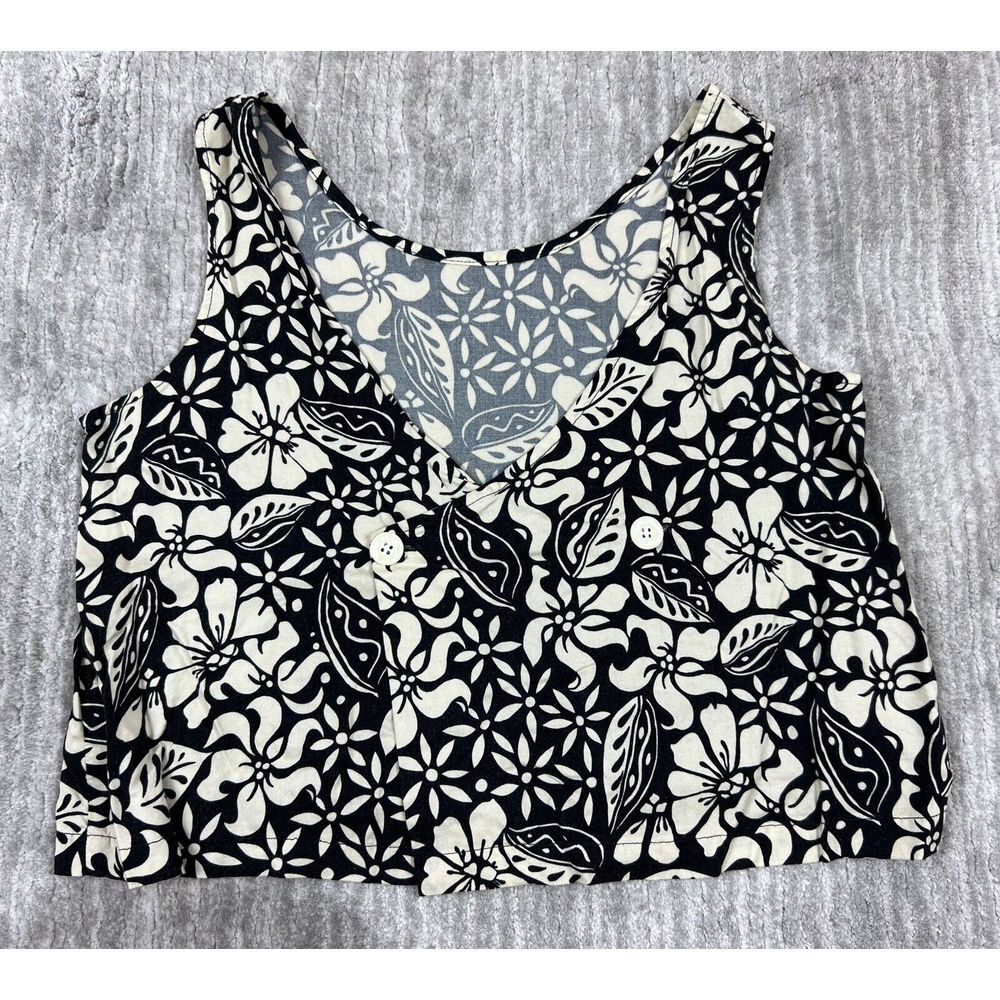 Black & Beige Floral V-Neck Tank Top